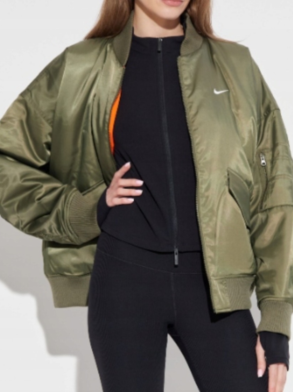 Nike Bomber Jacket Olive/Orange Therma-Fit Reversible Women’s Sz M NWT